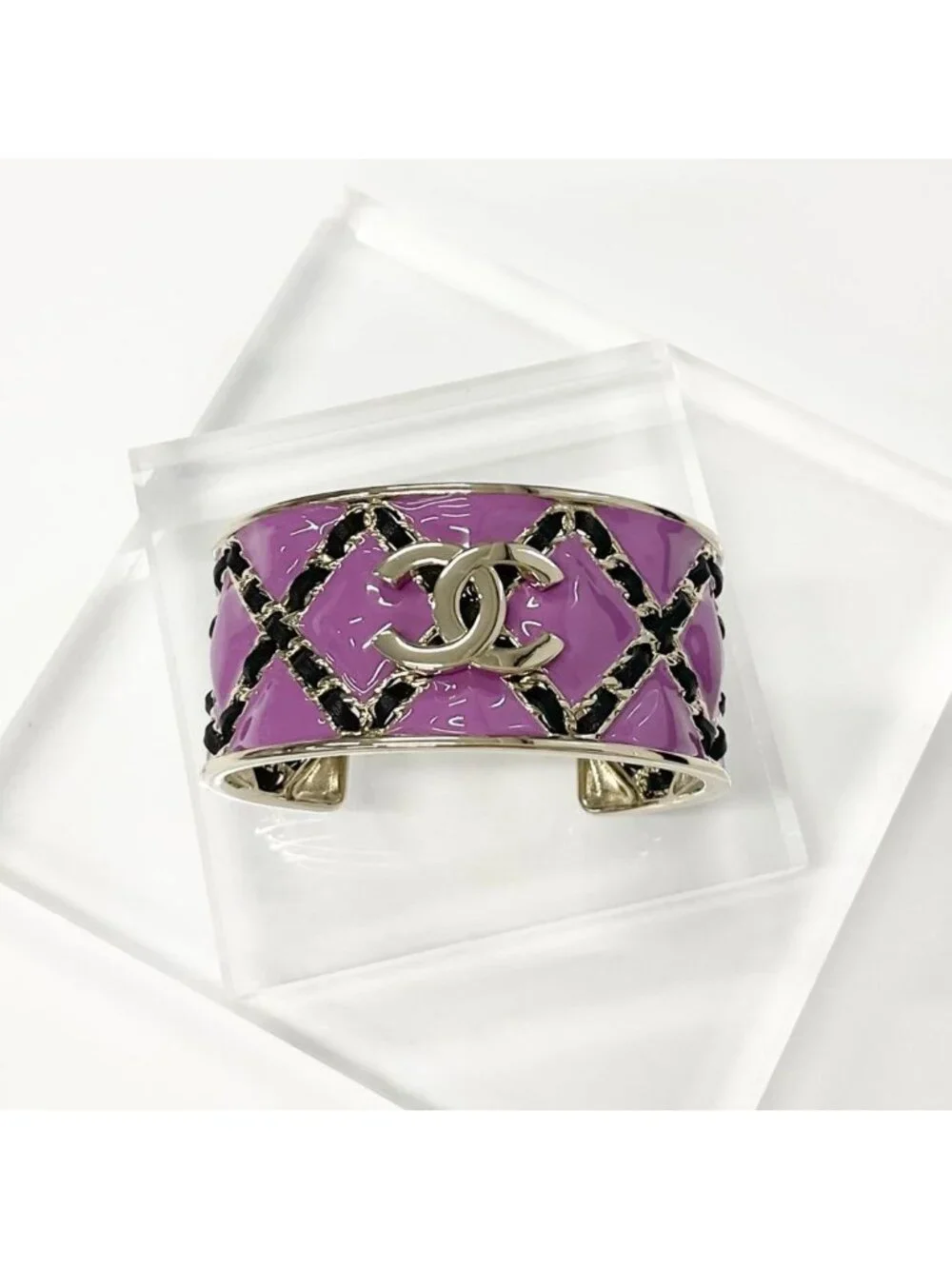 Chanel CC Logo Chain Bangle Bracelet Purple Gold